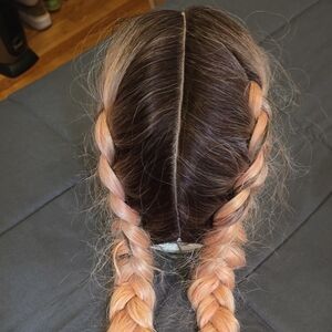 Brown and Cream Ombre Wigs & Extensions with Braided Style